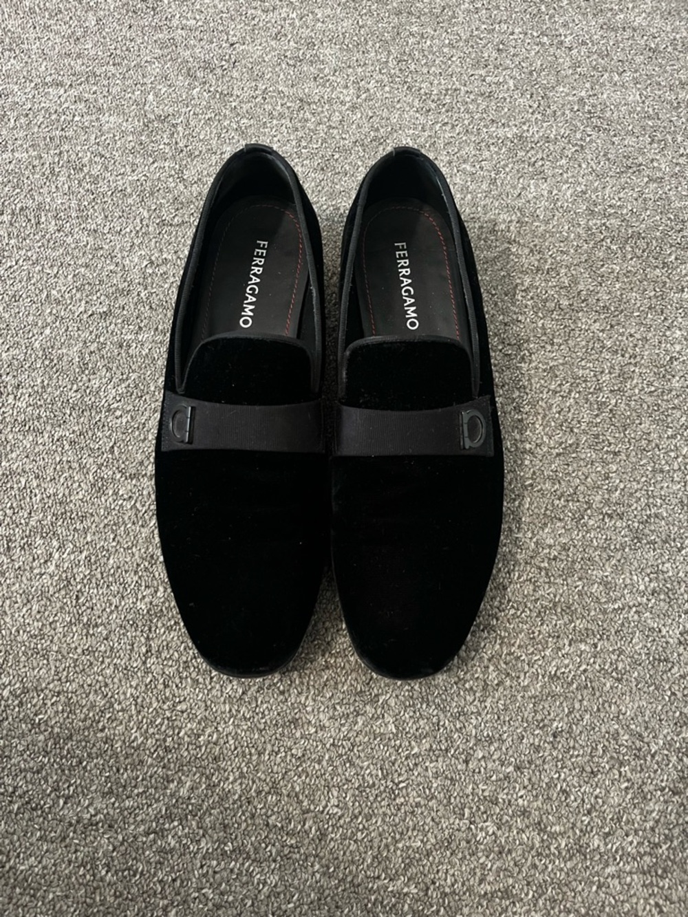 Salvatore Ferragamo Black Velvet Slip-On Loafers